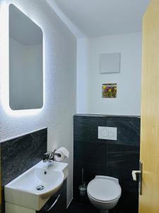 a bathroom with a white sink and a toilet at Apartment im Greit in Oetz