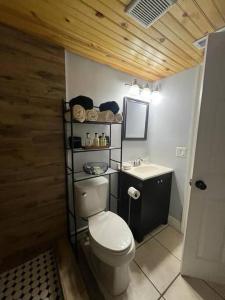 a bathroom with a toilet and a sink at 5 Mins from Clearwater Beach with Free Wi-Fi & TV in Clearwater