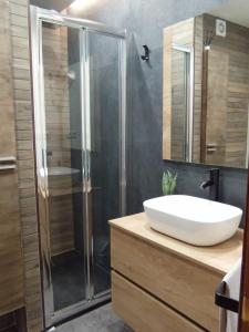 bagno con lavandino e doccia di Apartamento Peace Home Astillero a El Astillero