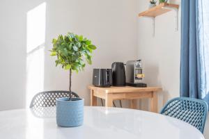 a potted plant sitting on a table with two chairs at Cosy apartment in the heart of Marseille - Welkeys in Marseille