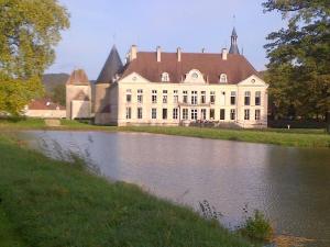 a large house with a lake in front of it at Il était une fois... le gite in Vandenesse-en-Auxois