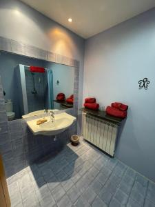y baño con lavabo y espejo. en Quinta Do Salgueiro B&B - Turismo Rural en Freixo de Espada à Cinta