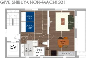 a floor plan of a building with at GIVE Shibuya Hon-Machi in Tokyo