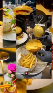 Geislingen的住宿－Gasthaus Hasen - Grill Masters，食品和炸薯条图片的拼贴