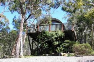 ein Haus mit einem Gehweg inmitten von Bäumen in der Unterkunft Halls Gap Hideaway in Halls Gap