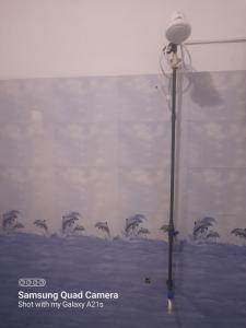 a street light next to a wall with a mural of dolphins at Eura Villa in Bentota