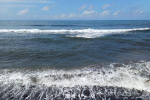 un grupo de pequeñas olas en el océano en Faré Ahonu beach house, en Mahina