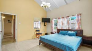 a bedroom with a bed and a television in it at Your roomy comfortable place K4 in Morne Rouge