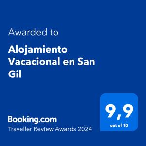 Ett certifikat, pris eller annat dokument som visas upp på Alojamiento Vacacional en San Gil