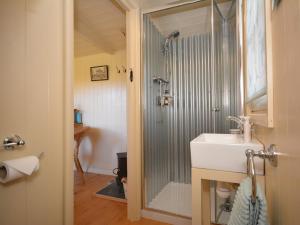 a bathroom with a shower and a sink at 1 bed in Llandyfan 65190 in Llandybie