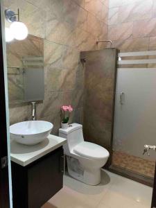 マサトランにあるHermosa Casa Vacacionalのバスルーム(トイレ、洗面台、シャワー付)