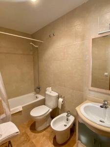 een badkamer met een toilet, een wastafel en een bad bij 3 bedrooms appartement with terrace and wifi at Briones in Briones