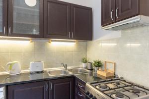 a kitchen with a sink and a stove top oven at Harmony & Cute - central apartments in Budapest