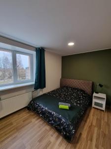 1 dormitorio con 1 cama en una habitación con ventana en Cēsu mājas Raiņa ielā en Cēsis