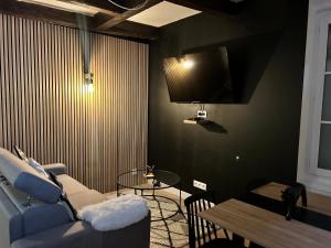 a living room with a couch and a tv at LE PETIT NIORTAIS - Centre ville - WIFI - NETFLIX - AMAZON in Niort