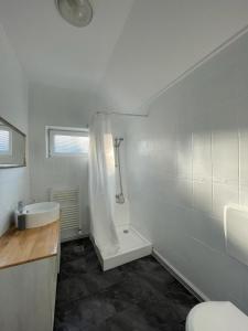シビウにあるVictoriei Residenceの洗面台、トイレ、シャワー付きのバスルーム +29枚の写真
