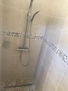 een douche met een douchekop in de badkamer bij Maison Provençale avec piscine in Sérignan-du-Comtat