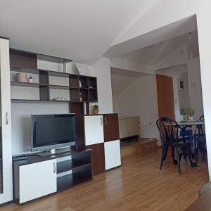 een woonkamer met een flatscreen-tv en een tafel bij STAN NA DAN in Zaječar