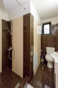 a bathroom with a toilet and a shower and a sink at Mani's Best Kept Secret - Seaview Villa Lida in Agios Nikolaos