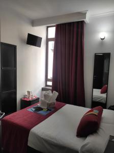 um quarto de hotel com uma cama e uma janela em Hotel Plebiscito Aparthotel em Nápoles