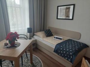 mały pokój z łóżkiem i stołem w obiekcie Penzion Vila Winter w mieście Koryčany