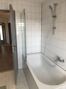 e bagno con doccia e vasca. di Mimalou Apartment in Gößnitz a Gößnitz