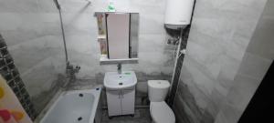 a bathroom with a sink and a toilet and a mirror at Однокомнатная квартира, Новая! in Mayevka
