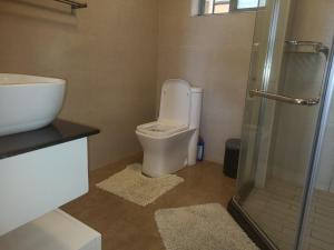 a bathroom with a toilet and a sink and a shower at Rubavu Buy And Sell Ltd, real estate agency in Gisenyi