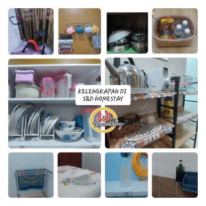 a collage of photos of a kitchen pantry at Homestay Taman Lagenda Padang Serai in Padang Serai