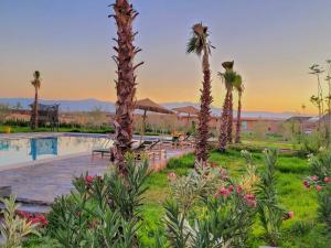 ein Resort mit Palmen und einem Pool in der Unterkunft Family Village Marrakech in Marrakesch