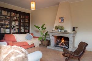 a living room with a couch and a fireplace at Villa Flavia in Manziana