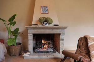 a fireplace in a living room with a fire place at Villa Flavia in Manziana