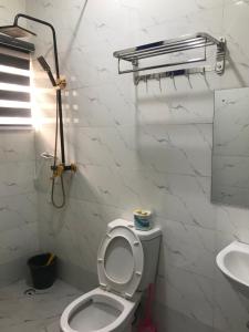 een witte badkamer met een toilet en een wastafel bij Connery Homes in Asaba