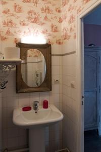 La salle de bains est pourvue d'un lavabo et d'un miroir. dans l'établissement Ma Gentilhommière, à Croutoy
