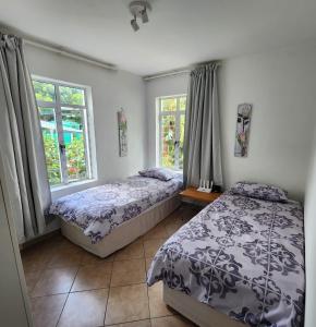 a bedroom with two beds and two windows at 31 Riverview in Cape Town