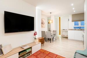 ein Wohnzimmer mit einem Flachbild-TV an der Wand in der Unterkunft Luxury flat Chueca I in Madrid