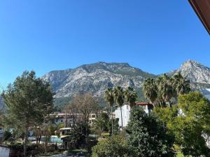 uitzicht op een berg met palmbomen en gebouwen bij BELCAN Hotel in Beldibi