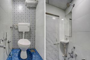 twee foto's van een badkamer met toilet en wastafel bij FabHotel Sky City in Surat