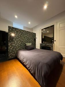 1 dormitorio con 1 cama grande y chimenea en Stunning apartment in the center of Lyon !, en Lyon