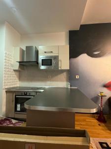 Il comprend une cuisine équipée d'une cuisinière et d'un four micro-ondes. dans l'établissement Cozy 1+1 luxury apartment, à Istanbul