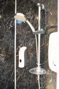 um chuveiro com um rolo de papel higiénico na casa de banho em The Ship Inn em Holy Island