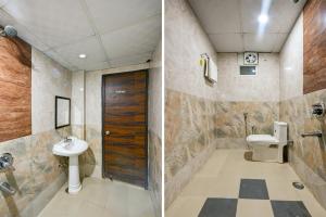 two pictures of a bathroom with a toilet and a sink at Grand Empire Suites By Delhi Airport in New Delhi