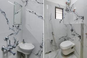 two pictures of a bathroom with a toilet and a sink at FabHotel Divine Chariot in Kolkata