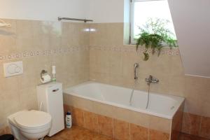 ein Bad mit einer Badewanne und einem WC in der Unterkunft Haus am See in Bernburg