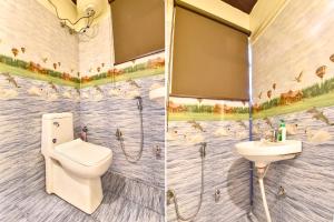 two pictures of a bathroom with a toilet and a sink at FabHotel Spark in Jaipur