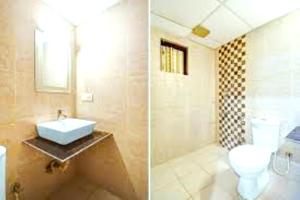 JojeraにあるHotel Jheel Mahal New Town Inn West Bengal - Couple Friendlyのバスルーム(トイレ、洗面台付)の写真2枚