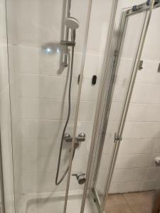 ducha con puerta de cristal y cabezal de ducha en Ulysses Apartments Monastiraki, en Atenas 19 fotos más