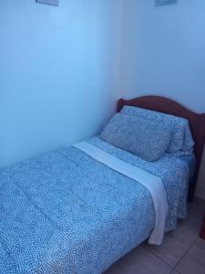 a blue room with a bed with a blue bedspread at Casa rural entre la naturaleza Gomera in El Cercado