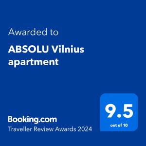 Certifikat, nagrada, logo ili neki drugi dokument izložen u objektu ABSOLU Vilnius apartment