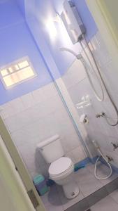 a bathroom with a toilet and a shower in it at Mountain View Hostel - Krabi in Krabi town